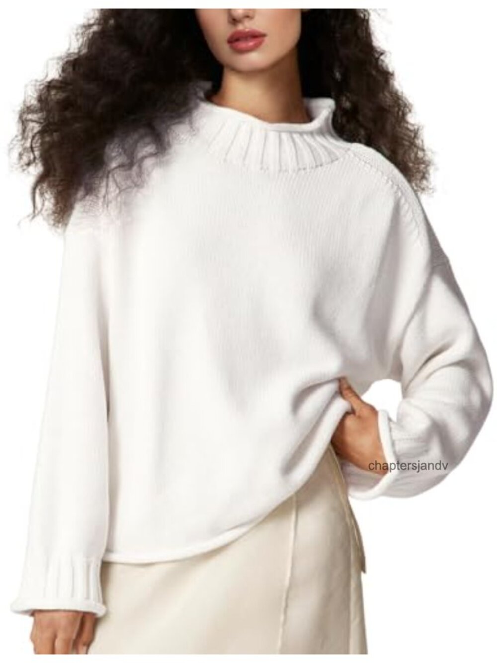 Rollneck Sweater Oversized Cotton Knit Pullover Womens